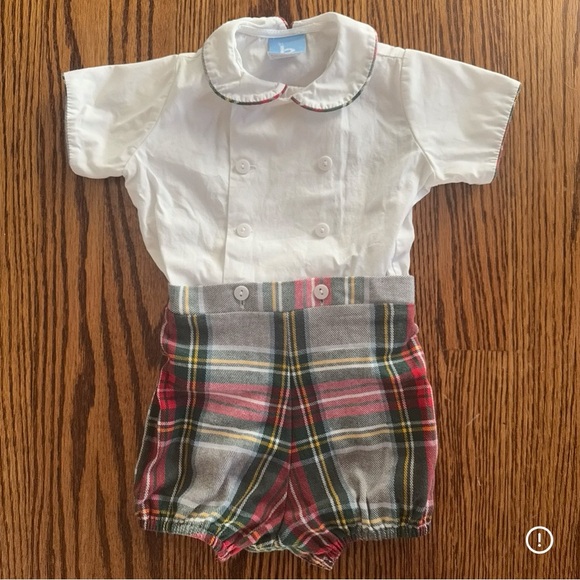 Bella Bliss Christmas Tartan John John Romper Plaid Red Baby Boy Size 9 Months - Picture 1 of 4